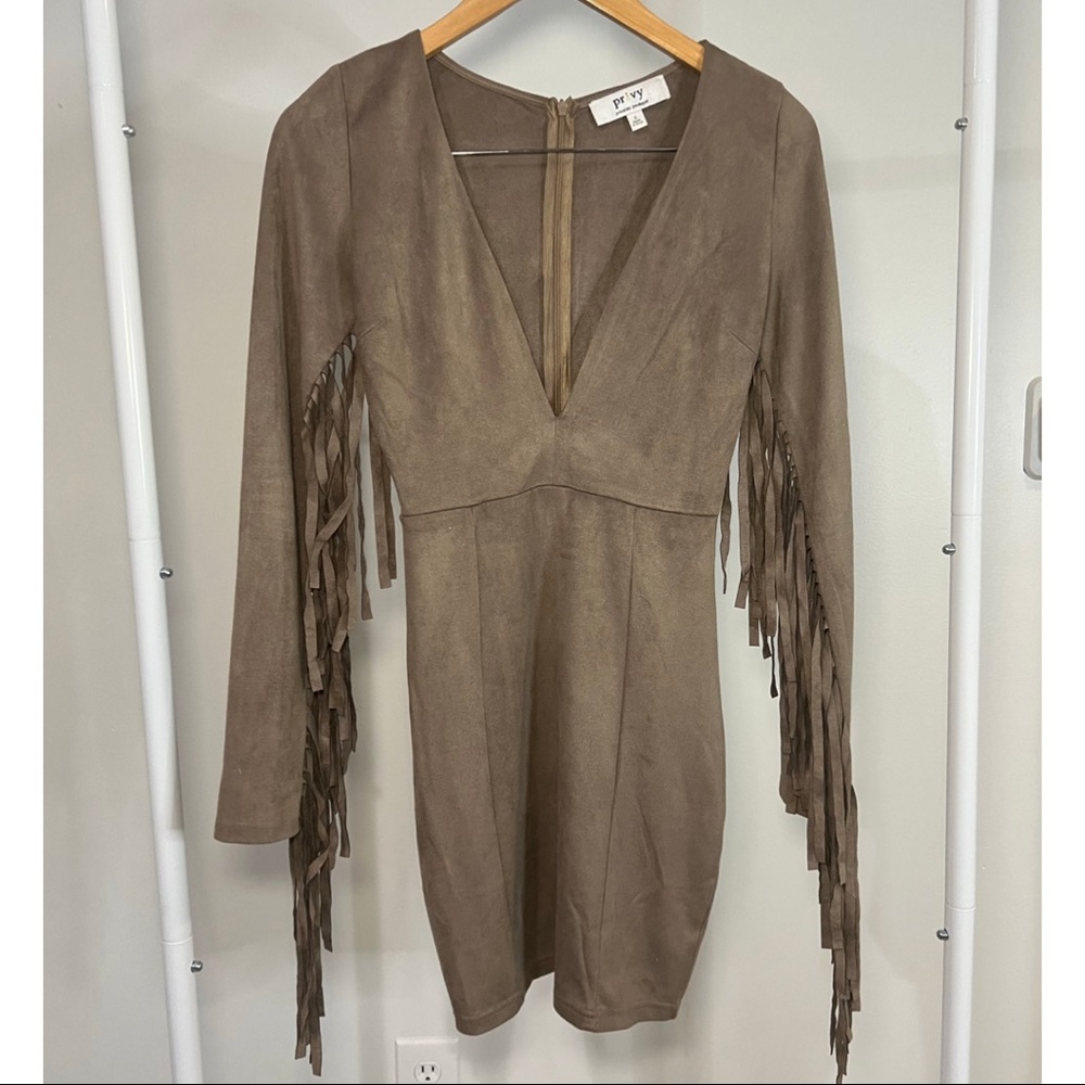 Suede Fringe Mini Dress